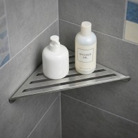Полка угловая настенная 36×25 см из нержавеющей стали для ванной кухни и туалета SN12546