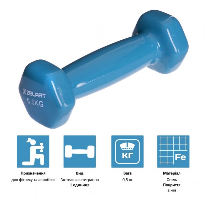 Гантелі для фітнесу 1шт 0.5кг Zelart 2777-0-5-LIGHT-BLUE блакитний