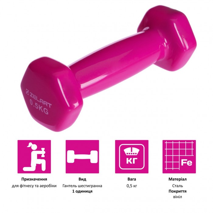 Гантелі для фітнесу 1шт 0.5кг Zelart 2777-0-5-PINK рожевий