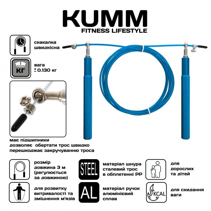 Скакалка швидкісна Kumm для кросфіту, фітнесу та спорту