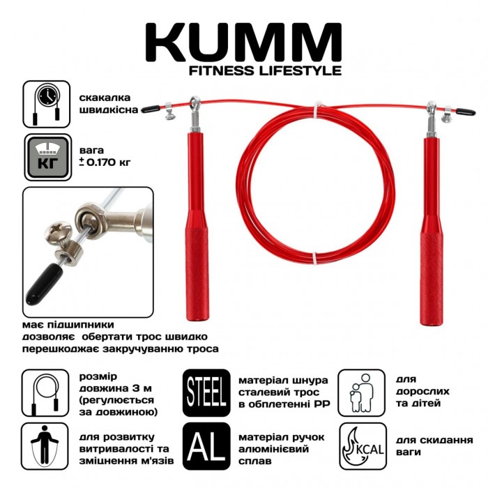 Скакалка швидкісна Kumm для кросфіту, фітнесу та спорту
