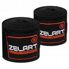 Бинти боксерські 3м пара бавовна з еластаном Zelart BO-3729-3-BLACK