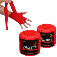 Бинты боксерские 5м пара хлопок с эластаном Zelart BO-3729-5-RED