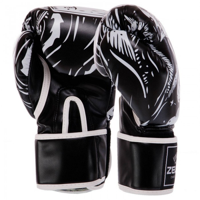 Рукавички боксерські FLEX Zelart SKULL BO-5493-10-BLACK 10 унцій чорний