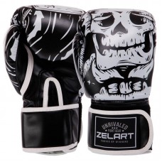 Рукавички боксерські FLEX Zelart SKULL BO-5493-10-BLACK 10 унцій чорний