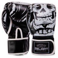 Перчатки боксерские FLEX Zelart SKULL BO-5493-12-BLACK 12 унций черный