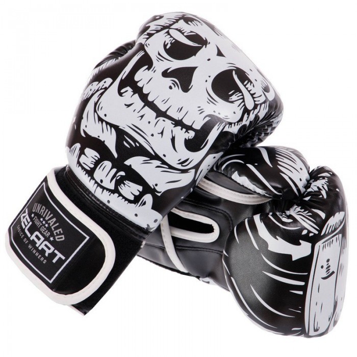 Рукавички боксерські FLEX Zelart SKULL BO-5493-8-BLACK 8 унцій чорний