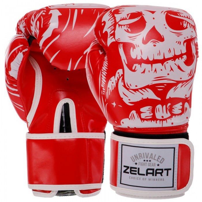 Рукавички боксерські FLEX Zelart SKULL BO-5493-8-RED 8 унцій червоний