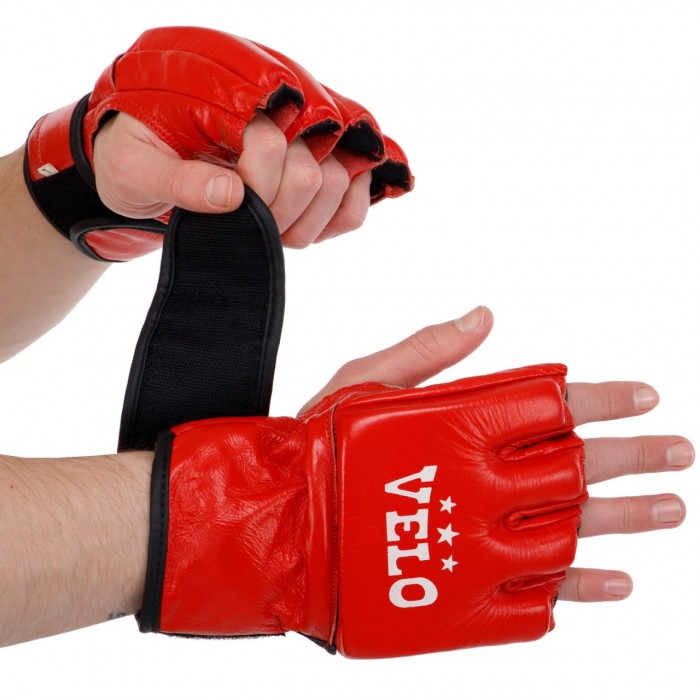 Рукавички для змішаних єдиноборств MMA шкіряні VELO ULI-4018-L-RED розмір L червоний