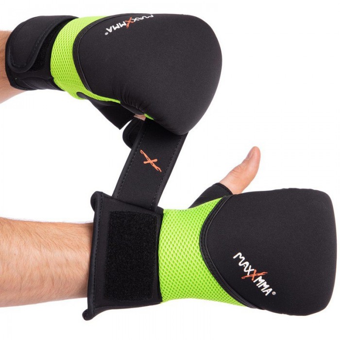 Снарядні рукавички з відкритим великим пальцем неопренові MAXXMMA GH06-L-XL-GREEN чорно-салатовий розмір L-XL