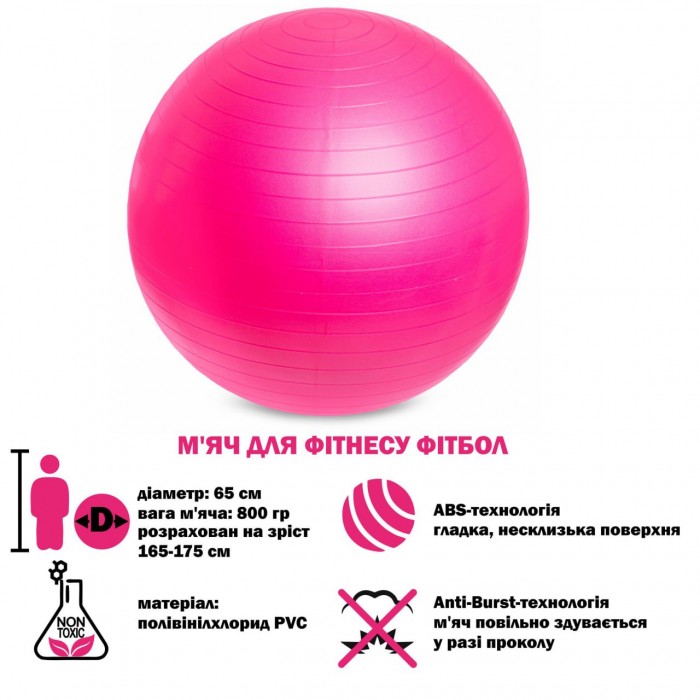 М'яч для фітнесу фітбол гладкий ABS технологія Zelart FI-1983-65-PINK 65см рожевий