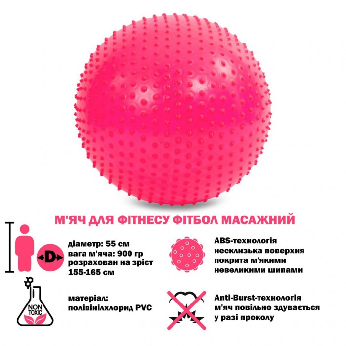 Фитнес мяч массажный ABS технология Zelart FI-1986-55-PINK 55см розовый