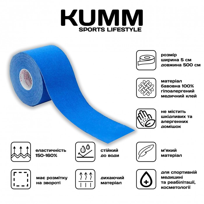 Кінезіо тейпе довжина 5м, ширина 5см блакитного кольору Kumm Sf0000004527