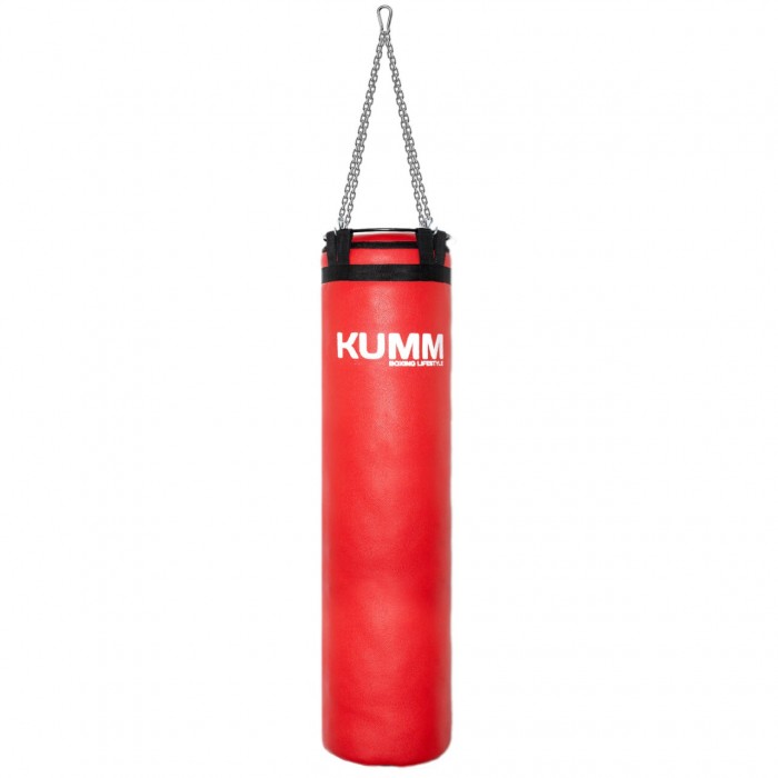 Мішок боксерський з кріпленням ланцюгами TitanFlex PVC 110х28см Kumm червоного кольору вага 25кг