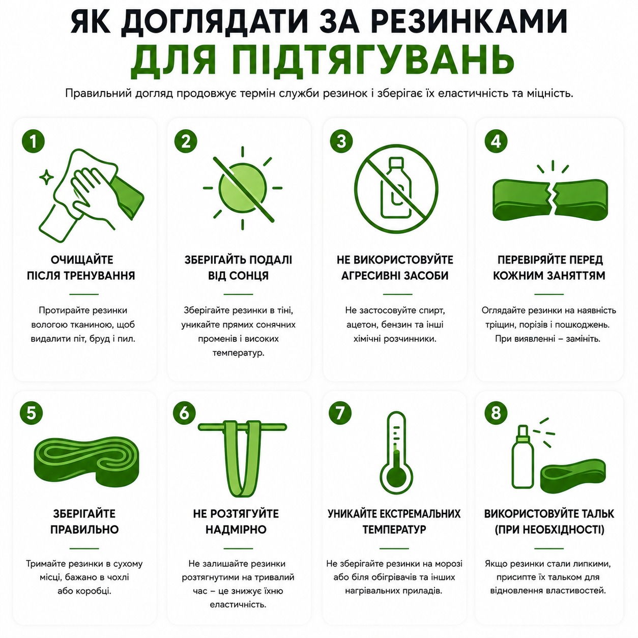 Як доглядати за резинками для підтягувань